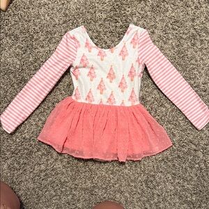 Pink and White Long Sleeve Leotard